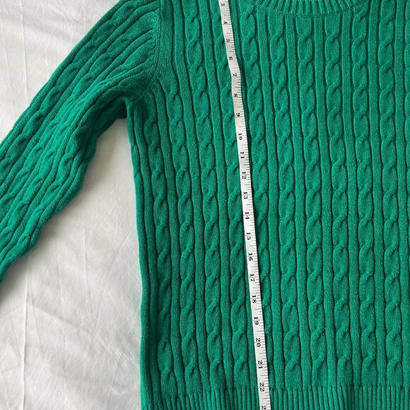 Charter Club Preppy Cotton Cable Knit Crewneck Sweater in Emerald Green - Picture 9 of 10